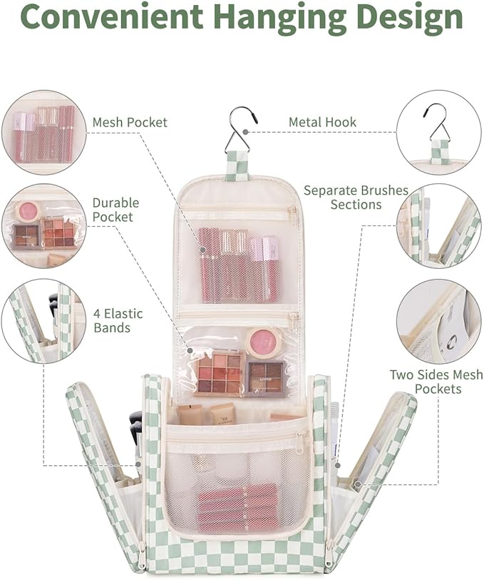 Narwey Hanging Toiletry Bag for Women Travel Makeup Bag Organizer Toiletries Bag for Cosmetics Essentials Accessories
