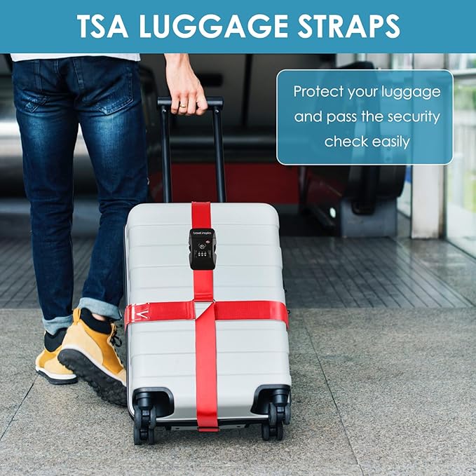 Travel Inspira Luggage Straps for Suitcases with TSA Lock, Protect Your Luggage Anti-Burst, High Visibility Color, Easy to Identify Luggage Adjustable Heavy Duty Belt for 20-32 Inch Suitcases