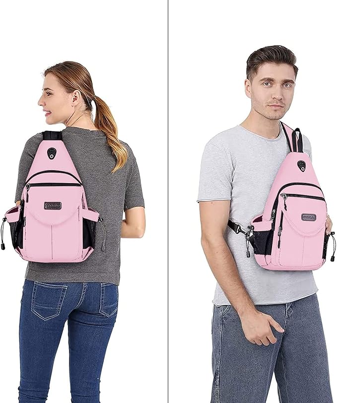 MOSISO Sling Backpack,Canvas Crossbody Hiking Daypack Bag with Anti-theft Pocket, Pink