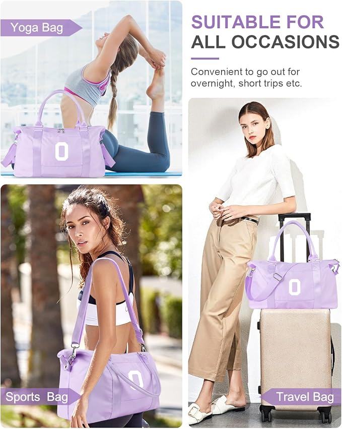 Daughter Niece Gifts for Teen Girl Kids, Initial Travel Duffel Bag Sports Gym Bag Personalized Gifts Weekender Bag，Monogram Overnight Bag Cute Dance Bag Birthday Bridesmaid Gifts for Women(Purple, O)
