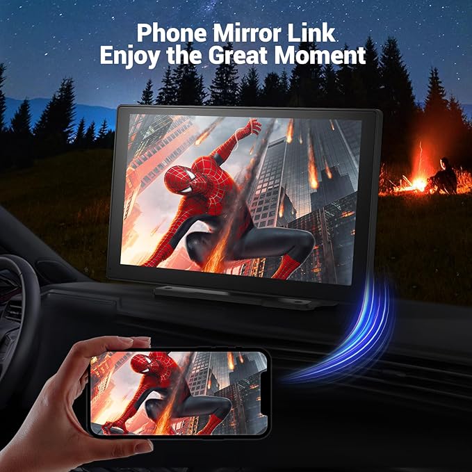 Wireless Apple Carplay Screen for Car 4K Dash Cam, 9" Portable Apple Carplay & Android Auto Car Stereo, with 1080p Backup Camera, GPS Navigation/Mirror Link/Voice Control/Bluetooth