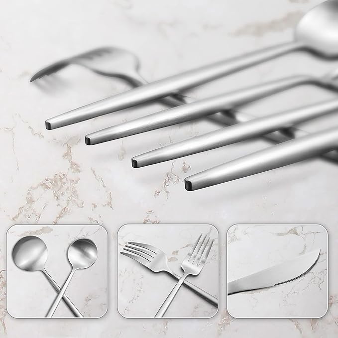 40-Piece Stainless Steel Flatware Set - 8-Piece Service, Satin Finished & Dishwasher Safe