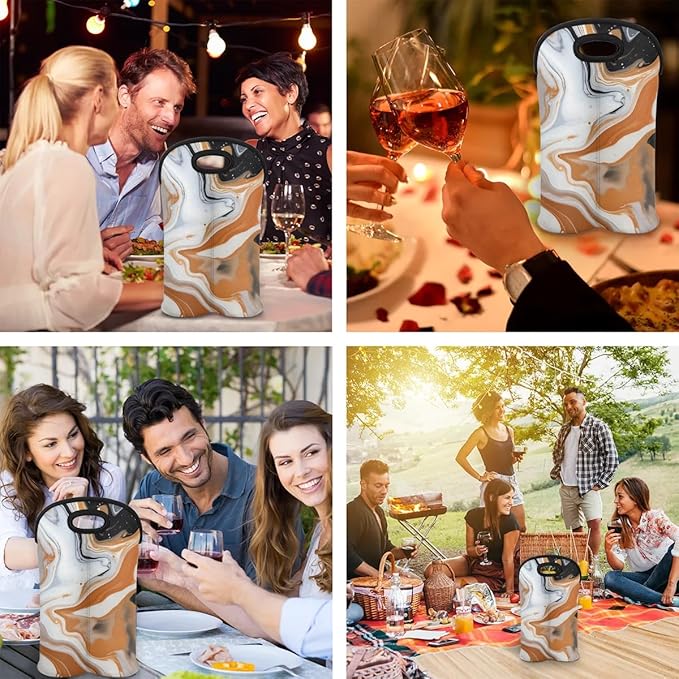 Wine Carrier Tote Personalized Bag for 2 Bottles - Neoprene Wine Bottle Holder with Carry Handle, Wine Protective Bag Insulated Bag Beer Cans Water Bottle Holder for Travel Picnic,Style3