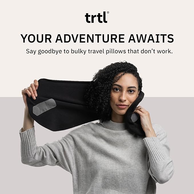trtl Pillow - Scientifically Proven Super Soft Neck Support Travel Pillow - Machine Washable - Black