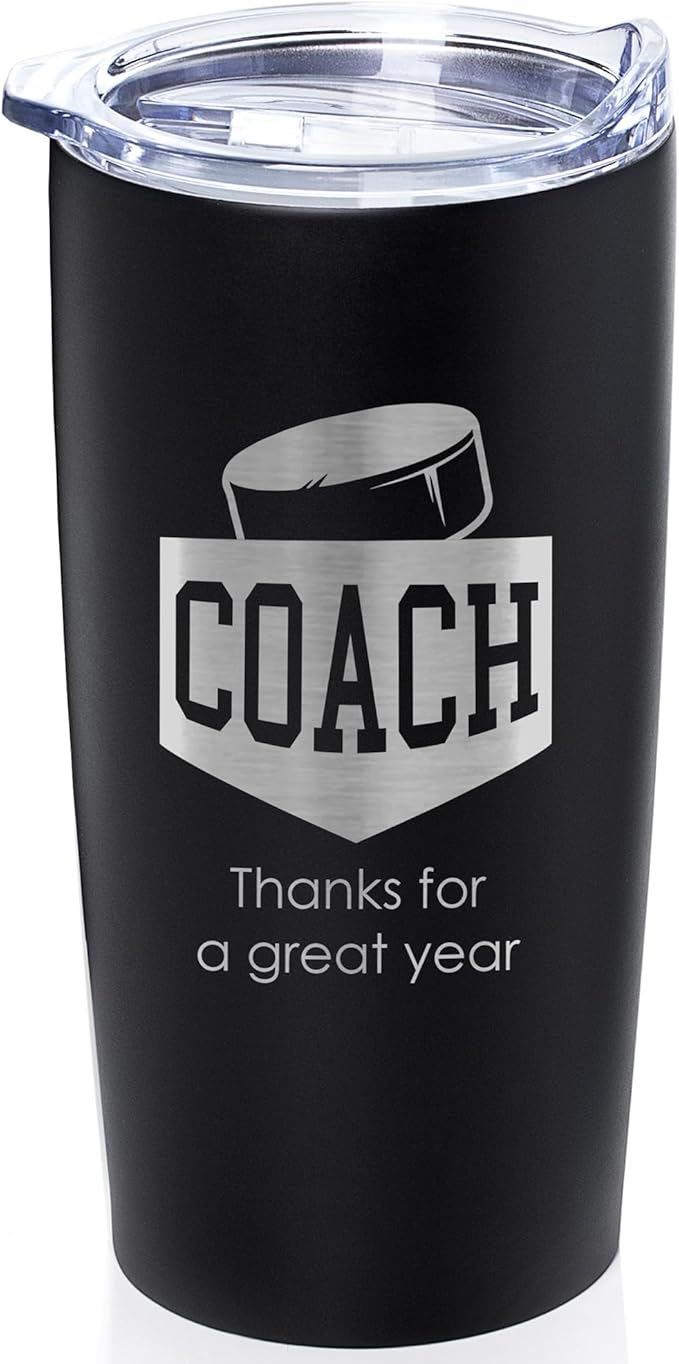 Lifetime Creations Engraved Hockey Coach Tumbler: Hockey Coaches Gifts, Hockey Coach Thank You Gift Ideas, Appreciation Gift, Insulated Stainless Steel (Matte Black, 20 Ounce Travel Mug)