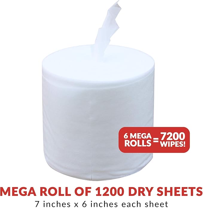 Dry Wipes Refill Set: 7200 Wipes (7" x 6"): Make Your Own Wet Wipes Using Your Preferred Cleaning Solution: 6 Refill Mega Rolls