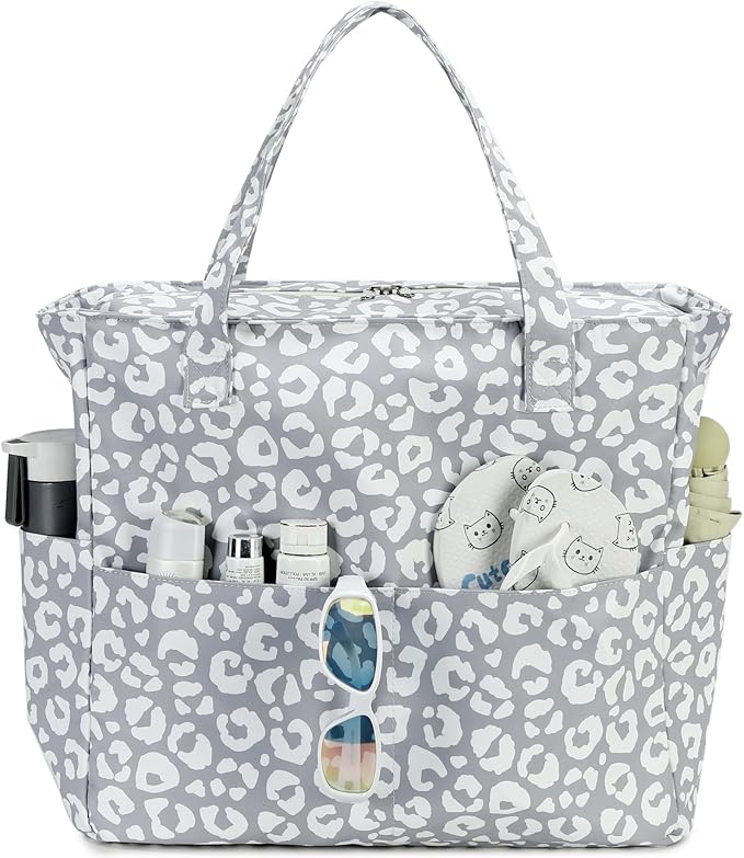 LEDAOU Large Beach Tote Bag Women Waterproof Sandproof Zipper Beach Tote Bag for Pool Gym Grocery Travel with Wet Pocket