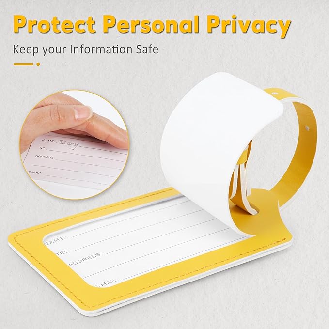 Travelambo Luggage Tags for Suitcases Faux Leather Privacy Protection 20 Pack Bag Tags Travel Accessories Essential, Energetic Yellow