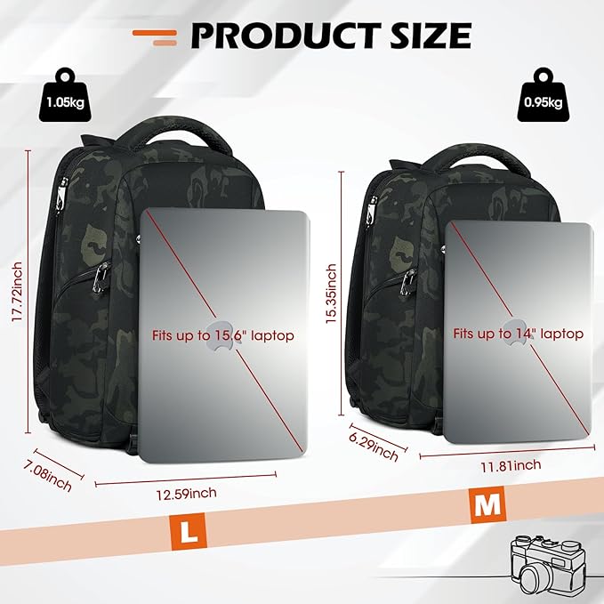 SDYSM Camera Bag Backpack Professional for DSLR SLR Mirrorless Camera Waterproof Laptop Back Pack 14 Inch with Rain Cover Anti Theft Travel Case Large Capacity Photography Backpack Camouflage
