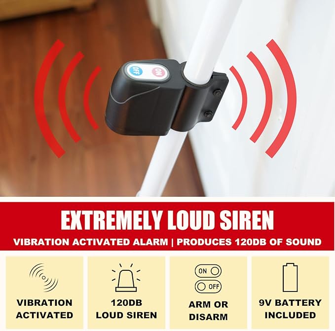 SECURITYMAN 2-in-1 Door Security Bar with Alarm & Sliding Door Stopper Security Bar with 120db Loud Siren - Rugged Iron Rated for 400lbs, (Protects Against Scratches) New Model for Wider Compatibility