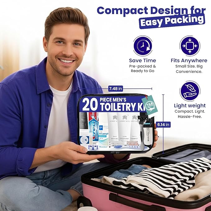 Trektote Travel Toiletry Kit for Men and Women – 20 Piece Set of Travel Size Toiletries, TSA Compliant, Includes Shampoo and Conditioner, Body Wash, Toiletry Bag & More (Pack of 3)