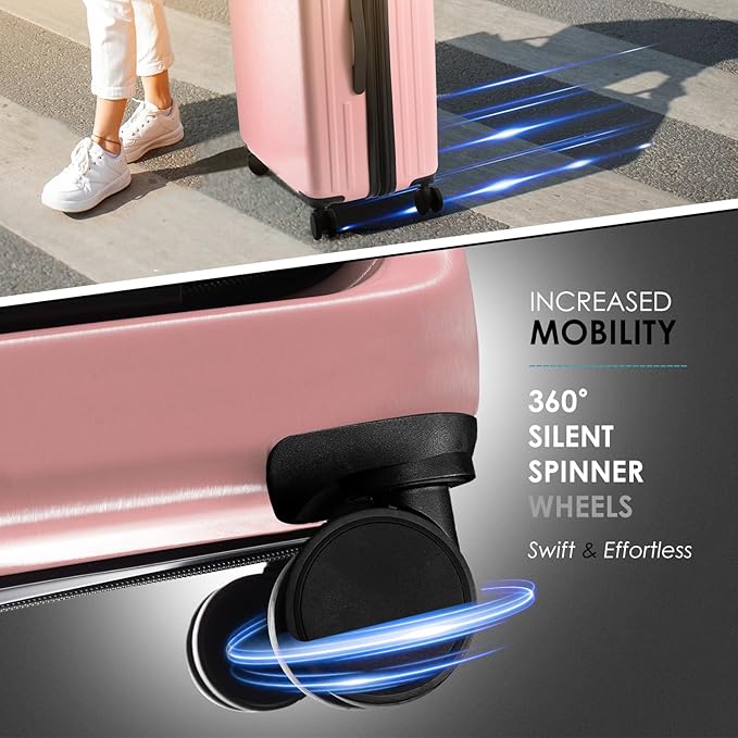 22 Inch Carry On Luggage 22x14x9 Airline Approved, Carry On Suitcase with Wheels, Hard-shell Carry-on Luggage, Durable Luggage Carry-On, Pink Small Suitcase with Cosmetic Case