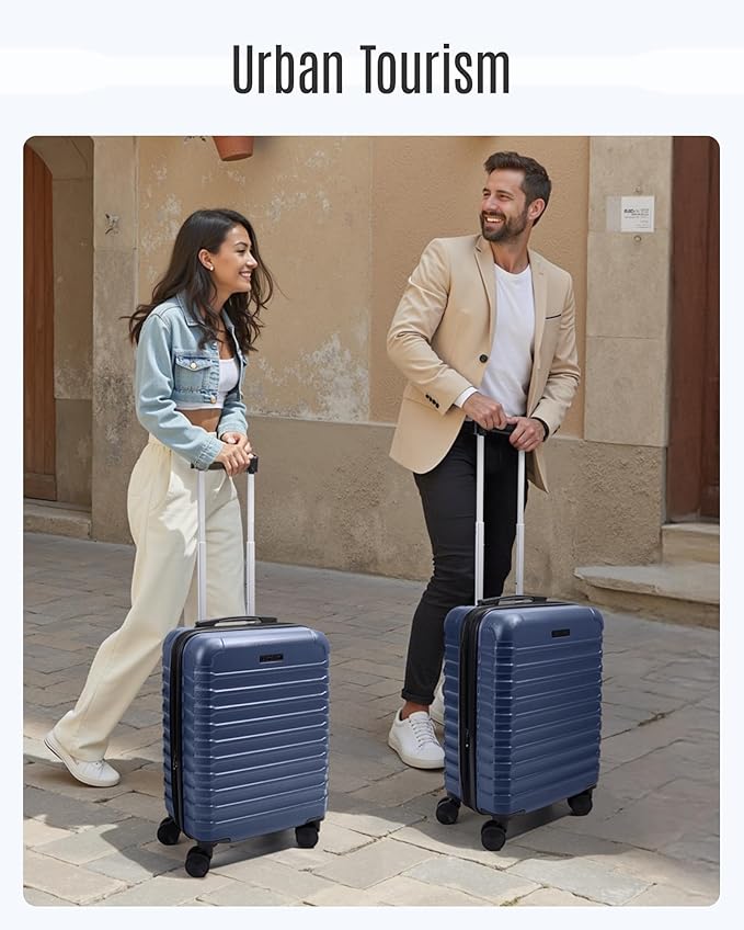 LIGHT FLIGHT Carry On Luggage 22x14x9 Airline Approved, Carry On Suitcases with Wheels, Expandable Hardside Lightweight Rolling Travel Luggage with TSA Lock 20 Inch Carryon, Dark Blue