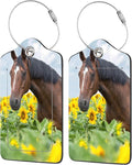 Luggage Tags for Suitcase,2 Pack Horse in Field of Sunflowers Luggage Tag with Privacy Flap,Name ID Label and Metal Loop for Women Men Girls Baggage Bag Backpack Instrument