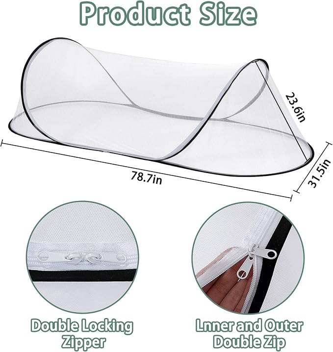 78.7 * 31.5 * 23.6 Inch Large Pop Up Mosquito Net, Collapsible Portable Mosquito Tent, Suitable for Adult Baby Bedroom, Outdoor Camping Use (White*2)