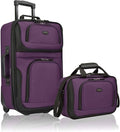 U.S. Traveler Rio Fabric Expandable Carry-on Luggage, Rolling Suitcase, Purple, 2 Wheel Set