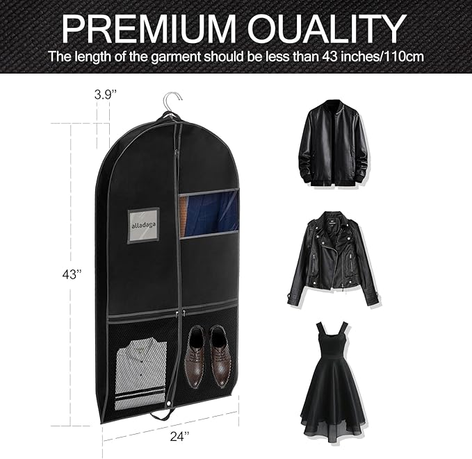 3 Pack 43" Garment Bags for Travel and Storage, Suit and Dress Bags with Duffle Design, Ideal for Hanging Clothes, Blazers, Dresses, Coats, and Wardrobes