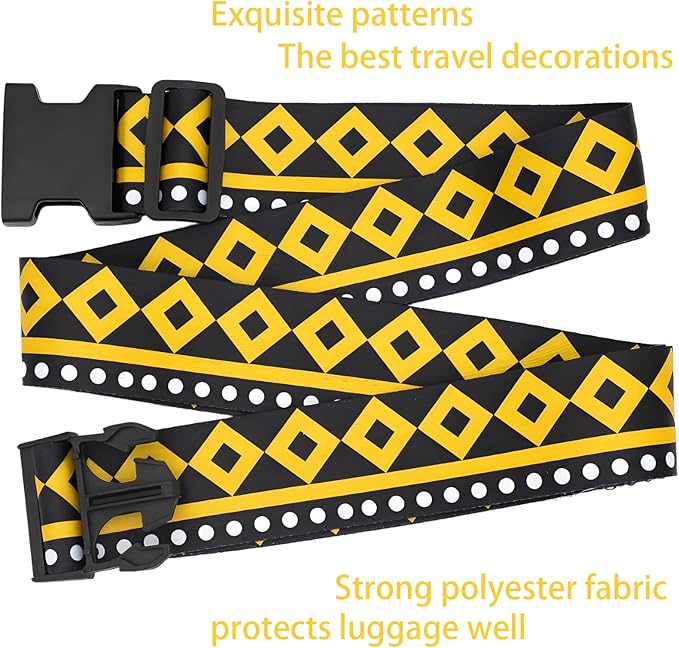 Geometric Arts Luggage Straps for Suitcases, Adjustable Luggage Travel Belt to Keep Luggage Security While Travel, Strong Polyester Fabric, Easy-to-Recognize Funny Pattern Travel Accessories, 2 Pack