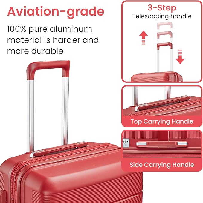 Campfun Luggage 4 Piece Sets, Expandable Carry On Luggage Set Hardshell PP, Suitcase Set with Double Spinner Wheels, Checked Durable Lightweight with TSA Lock, 14/20/24/28in, Red(A)