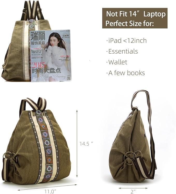 Goodhan Women Canvas Backpack Daypack Casual Shoulder Bag, Vintage Heavy-duty Anti-theft Travel Backpack