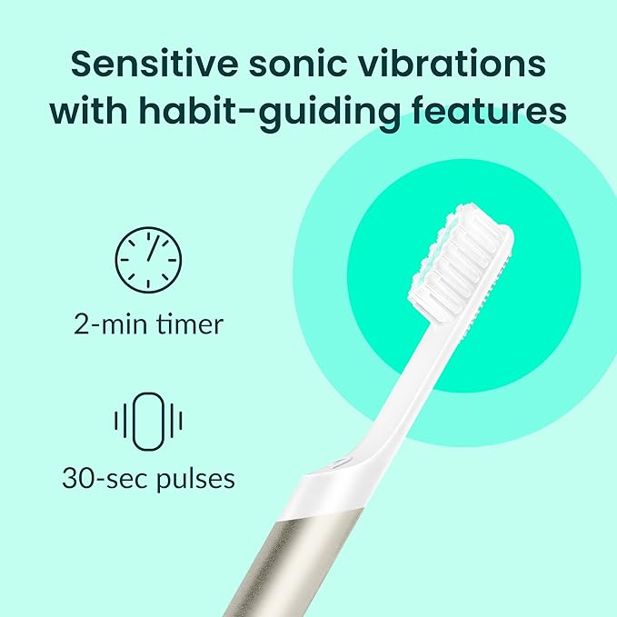 Quip Metal Sonic Toothbrush, Electric Toothbrush for Adults –Time Travel & Soft Bristles with Travel Case & Replaceable Brush Head -3-Month Battery Life - Moonrise Champagne