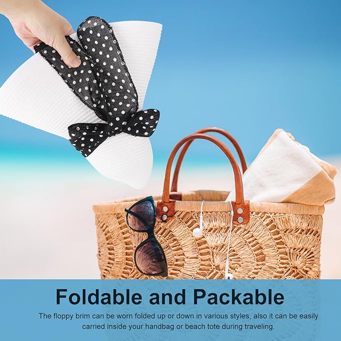 DRESHOW Beach Hats for Women Big Straw Wide Brim Summer Hat Floppy Foldable Roll up Cap Sun Hat UPF 50+