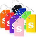 8 Pcs Luggage Tags for Suitcases, 26 Initial Letter Travel Luggage Baggage Identification Labels ID Tags Fully Bendable Tags with Stainless Steel Loop (Letter S, Colorful)