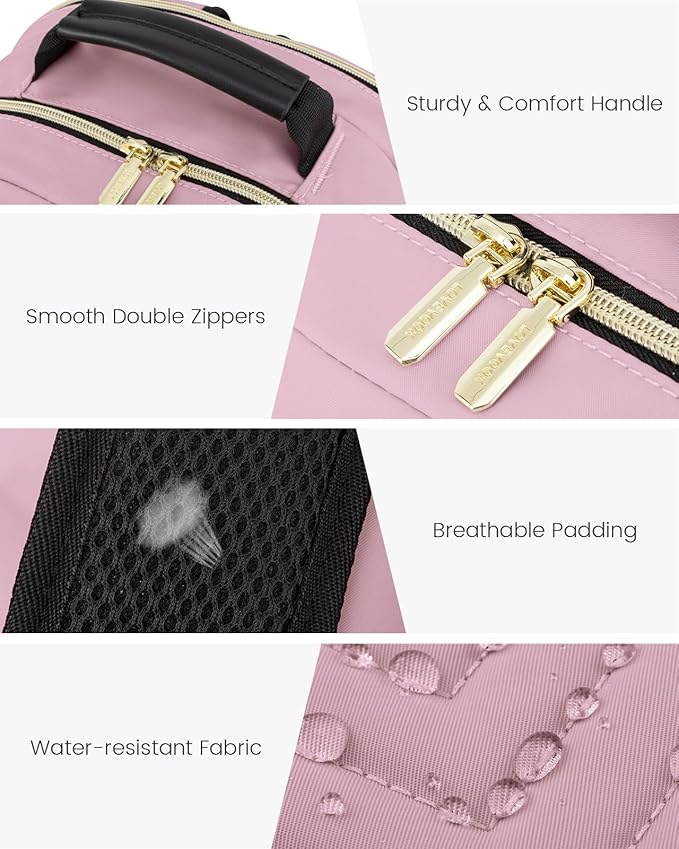 LOVEVOOK Laptop Backpack Purse for Women, Work Travel Computer Bags, College School Backpack for Student Girl, Quilted Casual Daypack with USB Port, Fit 15.6 Inch Laptop, Light Pink