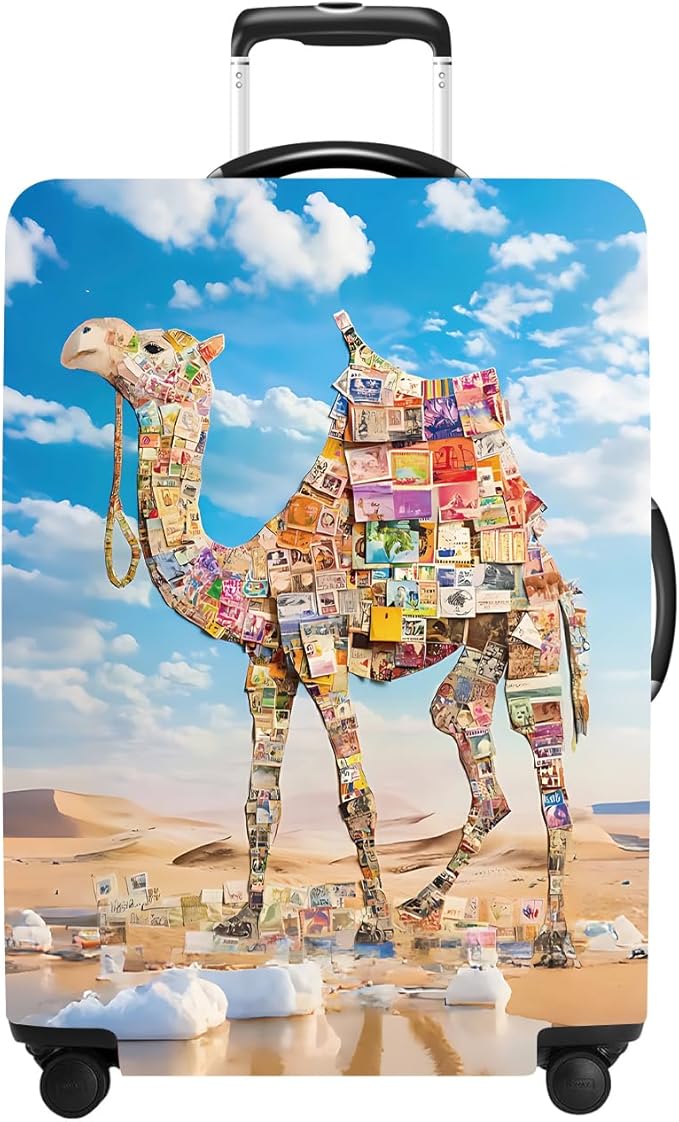 Camel Luggage Cover Washable Suitcase Protector Anti-Scratch,Stretchable Fit for 20-34Inch Luggage Durable Travel Bag Cover with Zipper Closure (XL(32-34inch suitcase))