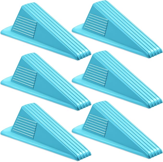 Frienda 6 Pcs Jumbo Door Stoppers Heavy Duty Door Stopper Tall up to 2inch Tall Wedge TPR Large Wedge Stackable Big Rubber Doorstop for Hotel Carpet Hardwood Concrete and Tile (Blue)