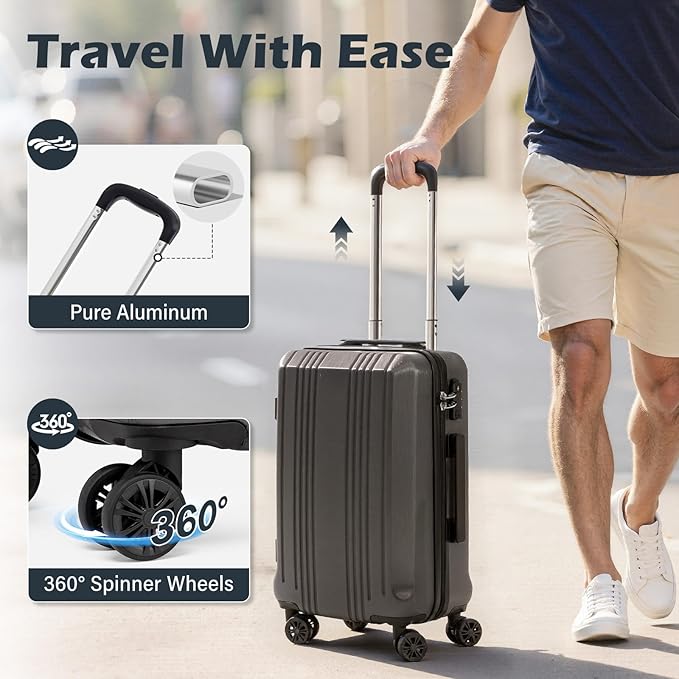 Coolife Luggage Suitcase PC+ABS with TSA Lock Spinner Carry on Hardshell Lightweight 20in 24in 28in(orange, S(20in_carry on))
