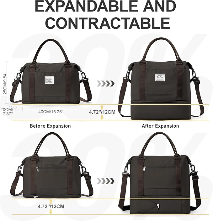 Travel Duffel Bag, Sports Tote Gym Bag, Shoulder Weekender Overnight Bag for Women