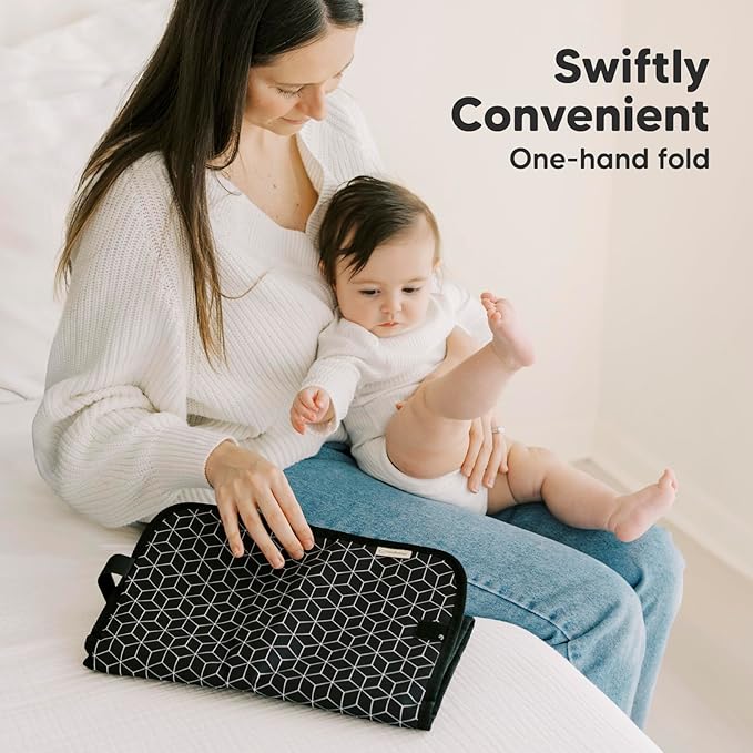 KeaBabies Portable Diaper Changing Pad, Easy Wipe Clean - Foldable Waterproof Baby Changing Mat for Diaper Bag, Compact, Lightweight, 25x13 Baby Changer Travel Essential, Machine Washable (Black Geo)