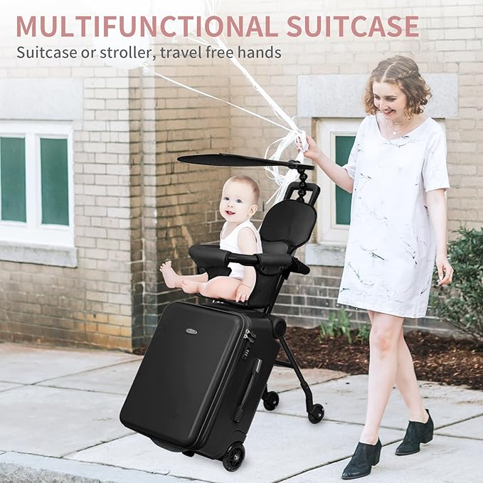 LemoHome Expandable Luggage with Spinner Wheels,Large Suitcases with Child Seat Design,Hard Luggage for Women and Men,20 inch Hardside Carry on Luggage for Travel (Black visor)