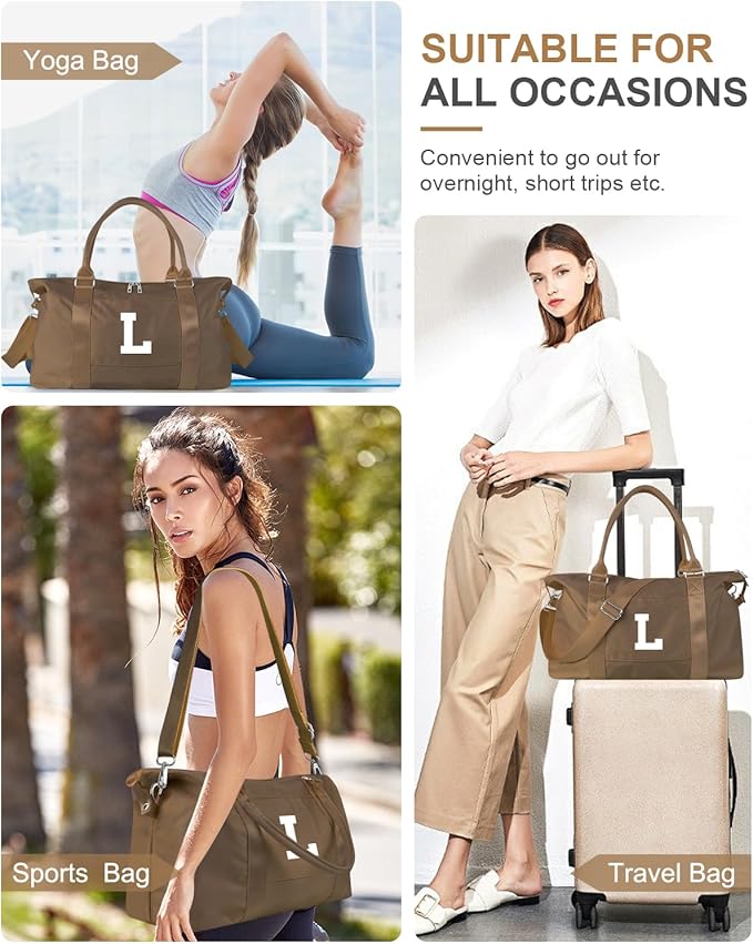 Birthday Graduation Gifts for Daughter,Initial Travel Duffel Bag Sports Gym Bag for Girls Teen Kids Birthday Gifts,Personalized Weekender Bag Carry On Tote Bags Cute Overnight Bag for Women(Brown, L)