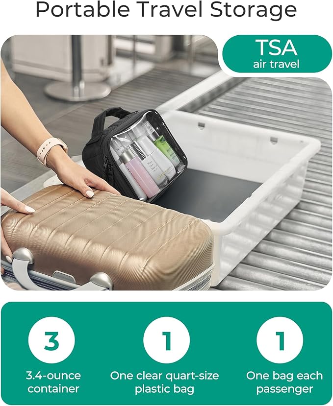 BAGSMART Clear TSA-Approved Toiletry Bag, Puffy Edges Travel Makeup Bag, Large Opening with Handle, Clear Cosmetic Bag with Double Zipper for Women