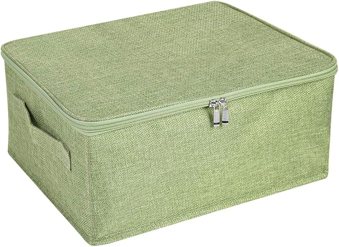ANMINY Storage Bins with Zipper Lids 13 Qt Lidded Fabric Storage Boxes Baskets Cubes with Handles Collapsible Washable Cotton Linen Closet Shelf Clothes Organizer Containers - Green, Small
