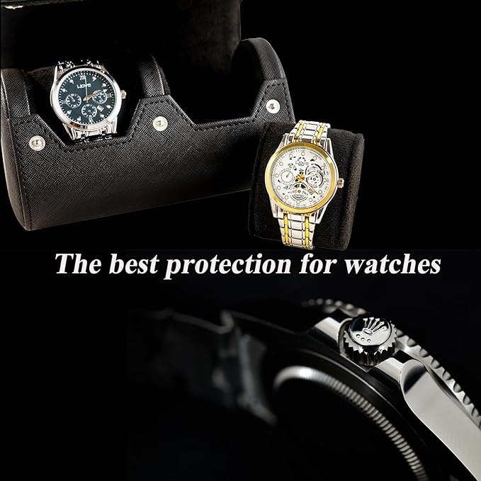 MR.OKAY 2 Watch Travel Case- Classic Leather Watch Case With Perfect Texture.Portable Watch Roll Or Organizer For Storage And Display. Luxury Gifts For Men, All Handmade by Artisans.