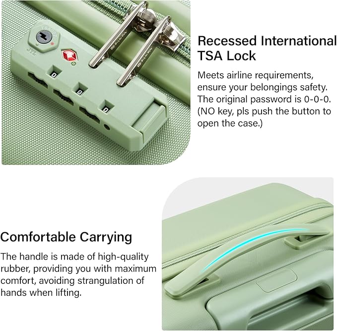 Hanke 24 Inch Checked Luggage with Spinner Wheels Hard Shell Suitcases Lightweight Travel TSA Luggage for Women Men Medium Suitcase(Bamboo Green)