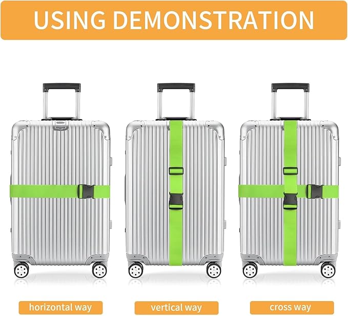 BILIONE 4 Pack Luggage Straps 79" Long Belts Keep Suitcase Secure While Traveling, TSA Approved Add a Bag Premium Accessory for Travel Bag Closure (2PCS Green + 2PCS Orange)