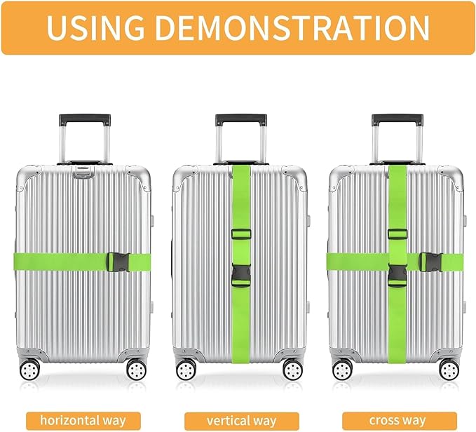 BILIONE 4 Pack Luggage Straps 79" Long Belts Keep Suitcase Secure While Traveling, TSA Approved Add a Bag Premium Accessory for Travel Bag Closure (4 Pcs Green)