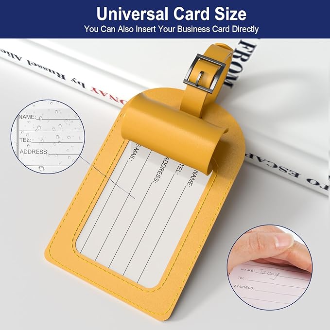 FESAS 3 Pack A-Z Alphabet Luggage Tags - Faux Leather Suitcase Tags with Privacy Cover & Replaceable Card - Initial Letter Monogram for Bags (Yellow)