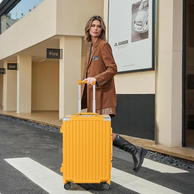 AnyZip Luggage PC+ABS Aluminum Frame Zipperless Checked Luggage Hard Shell Suitcase with TSA Lock Double Spinner Wheels 28 Inch Haze Blue