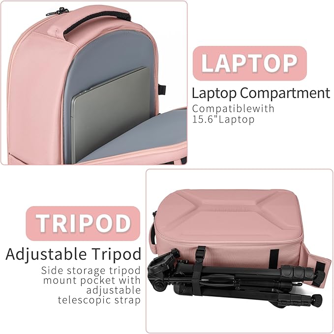TORIBIO Camera Backpack, Hardshell DSLR Photography Camera Bag, Waterproof Hard Shell Camera Case with Tripod Holder & 15.6" Laptop Compartment Compatible with Canon/Nikon/Sony/DJI Mavic Drone