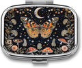 Metal 2 Compartment Pill Organizer Travel Friendly Portable Compact Pill Box Cute Pill Case,for Pocket Wallets Daily Portable Medicine Vitamin Tablet Storage (Butterfly)