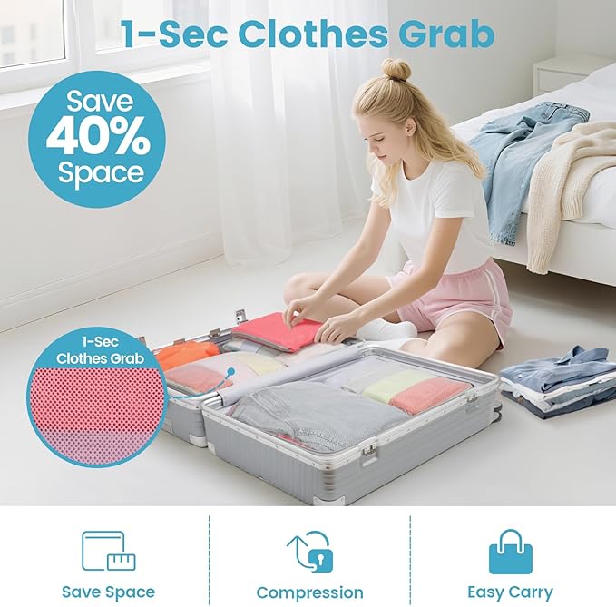 Cambond Compression Packing Cubes for Travel - 7 Set Multi-color See Through Mesh Compression Cubes for Travel Essentials, Space Saving Luggage Packing Organizers Bags for Carry on Suitcases