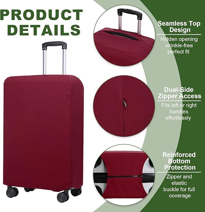 PATIKIL Luggage Cover, Suitcases Covers Elastic Carry on Cover Protector Washable Scratch-Resistant Fits 26-27 Inch Luggage for Travel Business Trips, Wine Red