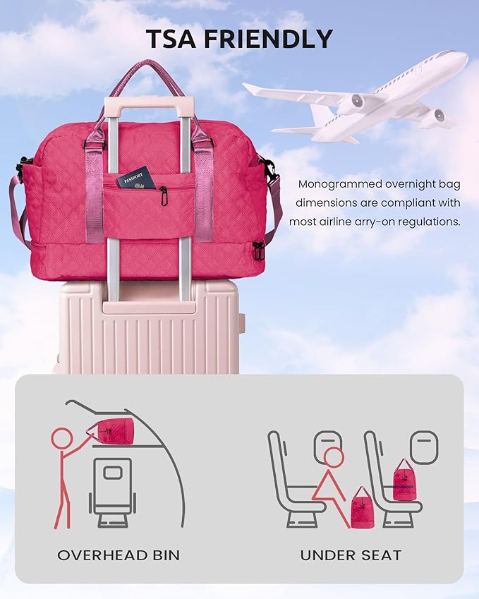 Ladies Gifts for Women, Birthday Gift-Initial Travel Bag with Shoe Compartment, Personalized Weekender Bag, Monogram Overnight Bag for Women, Letter Travel Bag with Makeup Bag (Letter H)