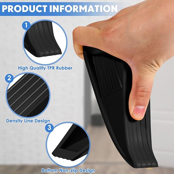 Frienda 8 Pcs Jumbo Door Stoppers Heavy Duty Door Stopper Tall up to 2inch Tall Wedge TPR Large Wedge Stackable Big Rubber Doorstop for Hotel Carpet Hardwood Concrete and Tile (Black)