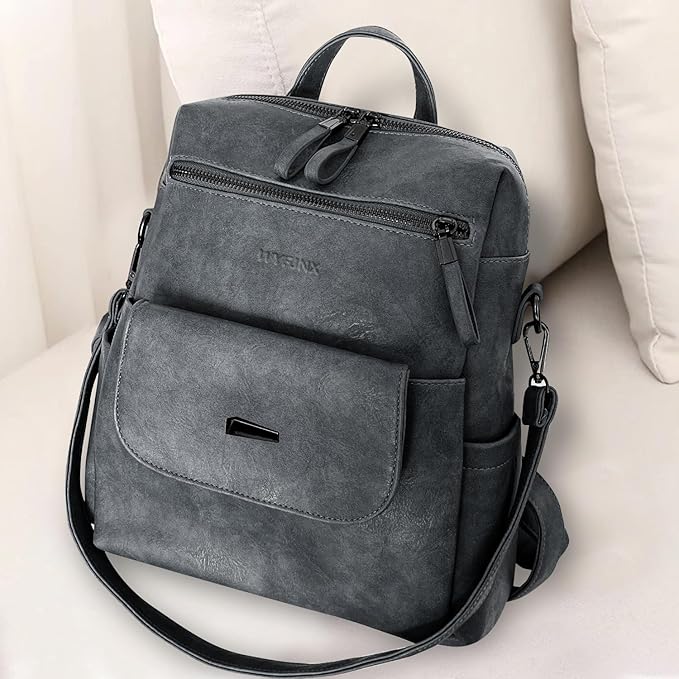 PU Leather Backpack Purse for Women Fashion Multipurpose Design Handbag Ladies Shoulder Bags Travel Backpack Blue Grey
